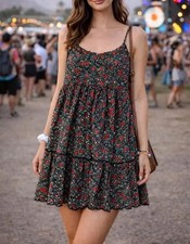 Urban Outfitters Dark Cottagecore Ditsy Floral Hanna Mini Babydoll Dress M Tiers