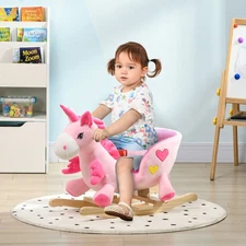 Baby Rocking Horse Ride On Unicorn with Songs, Seatbelt, Pink