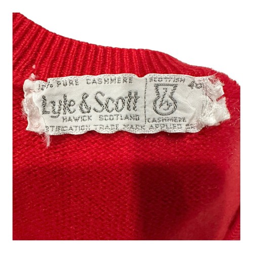 Maglione vintage Lyle & Scott Scotland cashmere uomo 40 maglia rossa scollo a V a costine - Foto 5 di 5