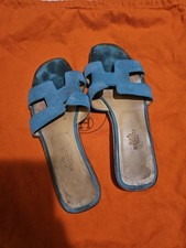 Hermes Women's Grey Leather Thong Flip Flops Sandals 37/7