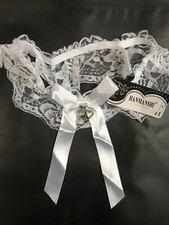Double Heart Silver Charm Garter - White Lace Lingerie Bride Bridal Prom