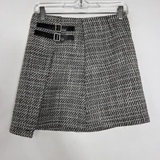 Shein Mini Skirt Women's Small Above Knee A-Line Faux Wrap Tweed Lined Casual