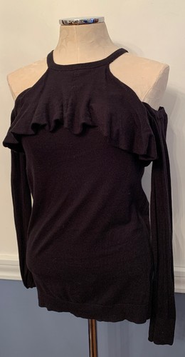 XS Chelsea 28 Black Knit Cold Shoulder Women's Top Shirt Ruffle Detail - Picture 3 of 9