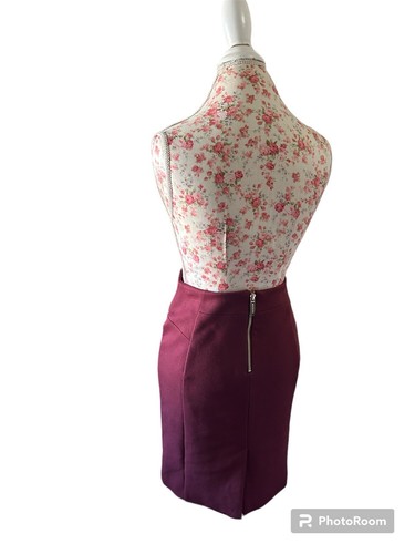 Michael Kors Wine Burgundy Knit Pencil Skirt 6 Career Stretchy Gold Zipper Logos - 第 5/6 張圖片