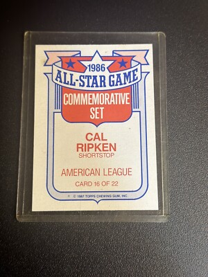 1986 Topps CAL RIPKEN JR. #16 ALL STAR COMMEMORATIVE SET CARD 16