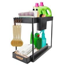 Slim Pull Out Cabinet Organizer Set- 2 Pack Under Sink Racks for Small Spaces