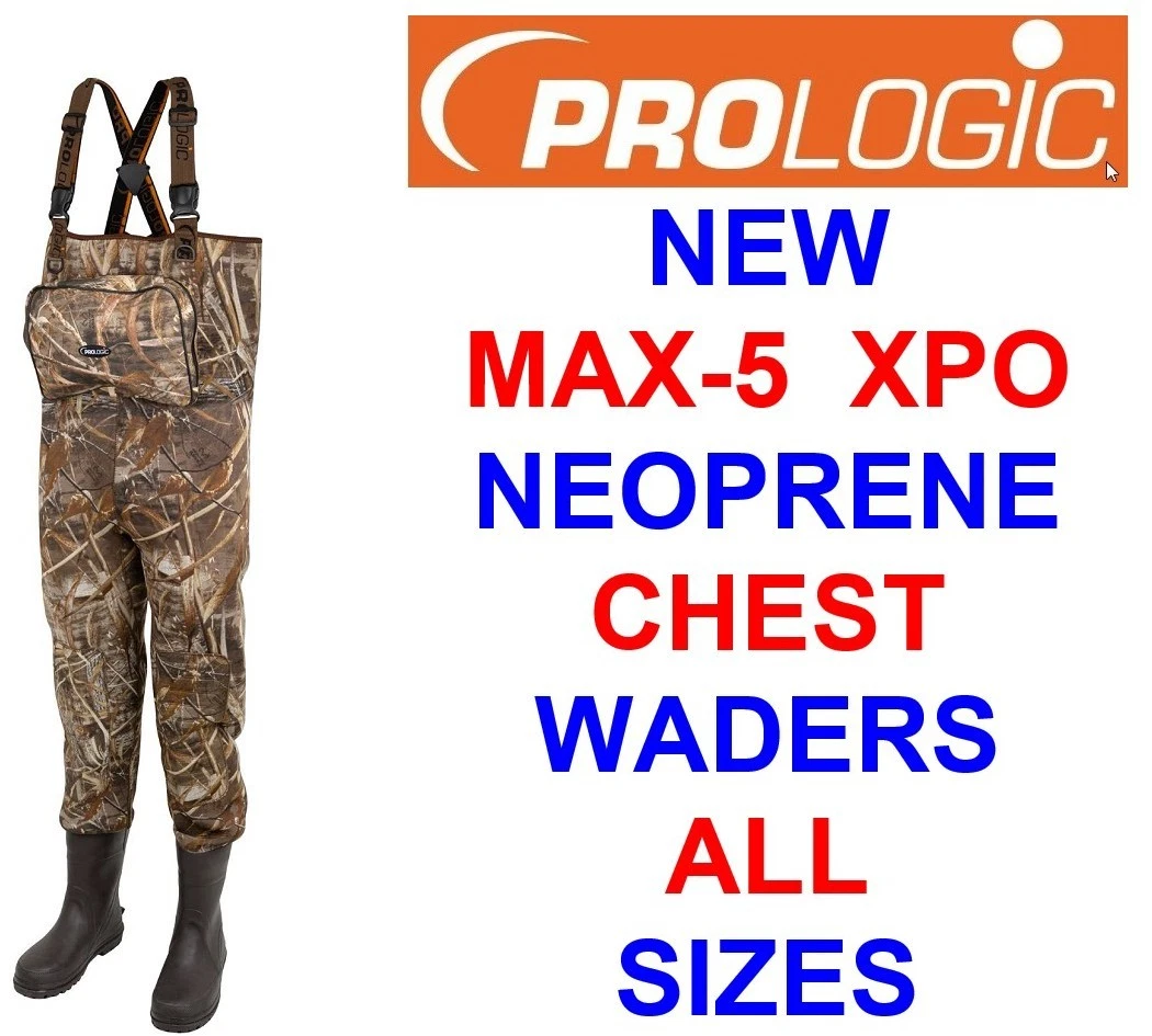 CLEARANCE PROLOGIC MAX5 XPO CAMO NEOPRENE CHEST WADERS CARP FISHING HUNTING