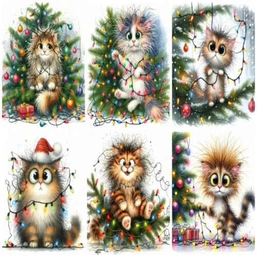 OOPS TANGLED KITTY QUIRKY Cardmaking Card Toppers Scrapbook Tags Paper Craft - Picture 1 of 1