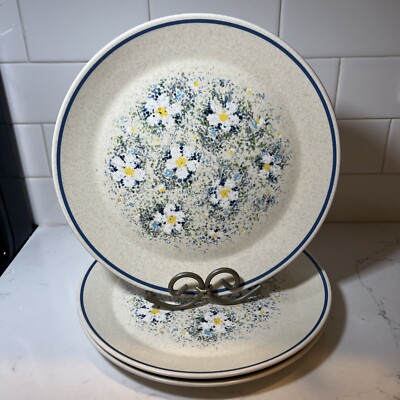 3-Dewdrops by Lenox Dinner Plate Temperware White Flowers Blue Band L100 