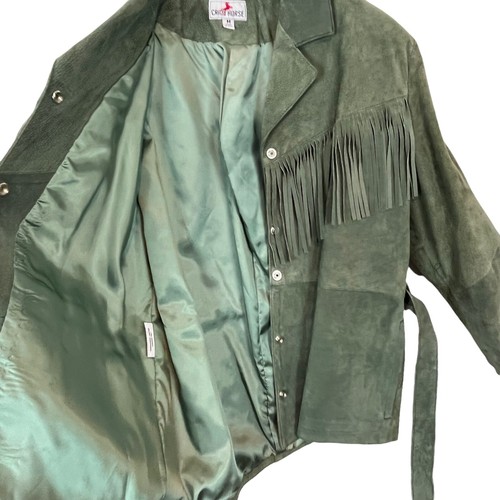 Fringe Western Jacket Womens Size Medium Crazy Horse Leather Vintage Green Suede - Picture 4 of 16