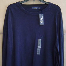 NWT 70 NAUTICA Mens XL FINE GAUGE CREWNECK Sweater CLASSIC NAVY Cotton S33213