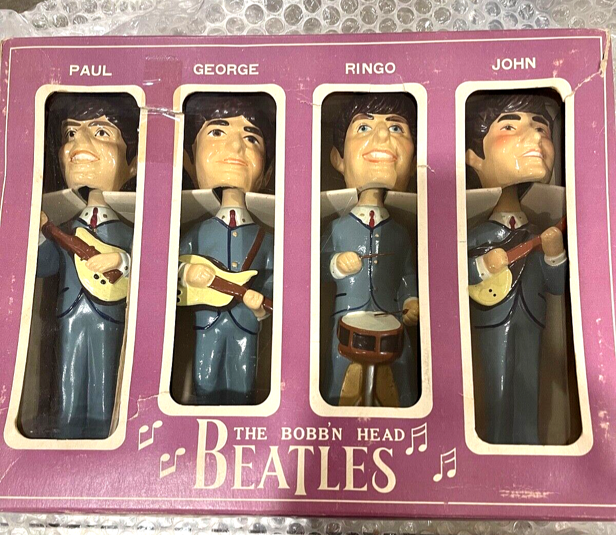 VINTAGE 1964 BEATLES CAR MASCOTS BOBBLEDHEAD DOLLS IN THE ORIGINAL