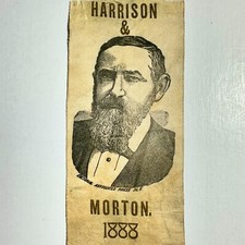 1888 Harrison & Morton 6" Campaign Ribbon Pictorial Associated Press NY
