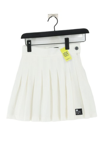 Bershka Damen Midi Rock XS Creme Polyester mit Elasthan, Viskose Midi A-Linie