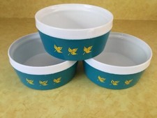 Vintage Set of 3 Aqua with white Interior Thermal Hard Plastic Bowls   (DD59)