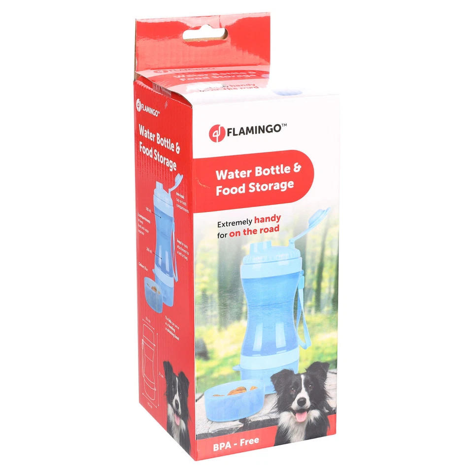Flamingo 2-in-1 Reisebecher für Wasser + Futter Bassie blau, 9,5x8,5x21 cm - Bild 2 von 3