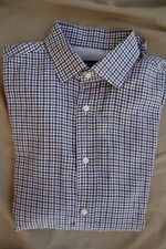 BLue White Brown Plaid Check CULTURATA Tailored Fit Button Front LS Shirt Medium