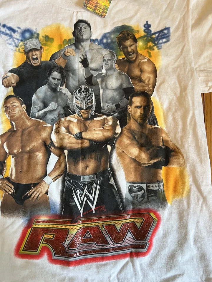 Vintage WWE RAW Rey Mysterio Kane RKO Shawn Michaels Cena T-Shirt Youth L NWT!! - Image 2 of 4