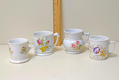 Antique Shaving & Mustache Mugs ~ Lot of 4 ~ Fenton Stone China