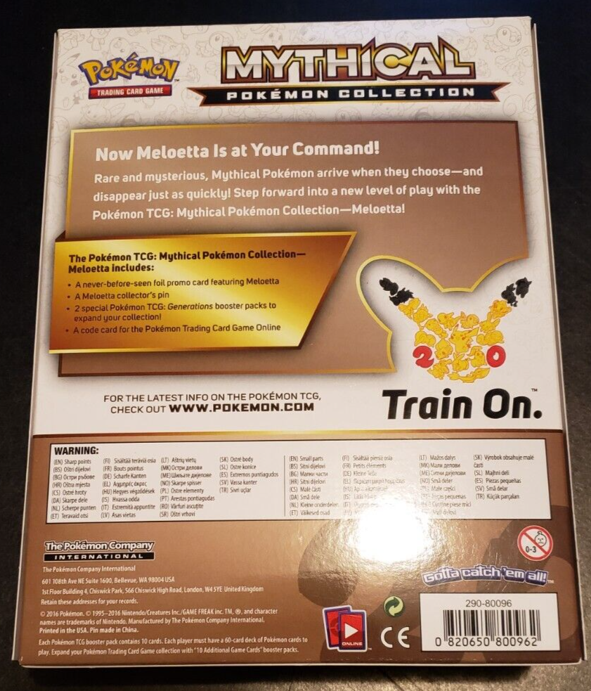 Pokemon Trading Card Game Mythical Meloetta Collection Box 2 Booster Packs,  Promo Card Pin Pokemon USA - ToyWiz