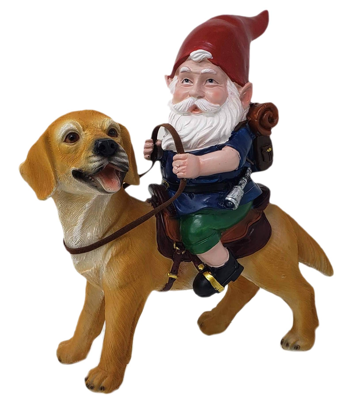 Funny Guy Mugs Gnome and a Yellow Lab Statue- Yellow Labrador Retriever- Indo...