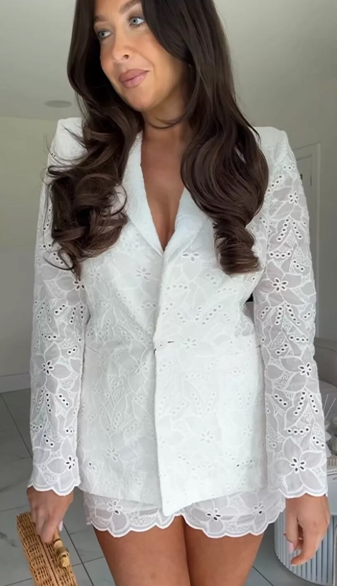 ZARA PERFORATED EMBROIDERY BLAZER OYSTER WHITE NEW SS24