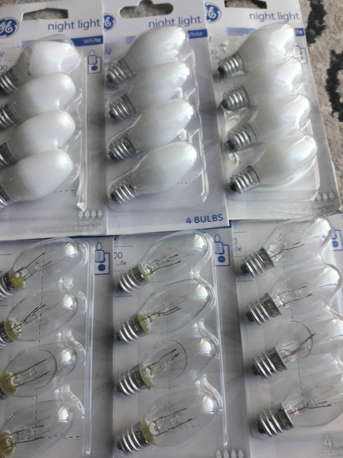 24 x 'GE' NIGHT LIGHT BULBS (4W) 12 CLEAR and 12 WHITE // Total 24