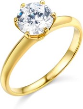 1 Ct Round 14K Yellow Gold Created Diamond Solitaire Engagement Wedding Ring
