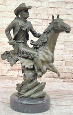 Bronco Buster Original Western Cowboy Horse Rodeo Rider Bronze Marble Statue Art
