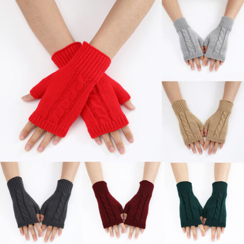 Women Wrist Arm Knitted Mitten Long Winter Hand Warmer Fingerless Ladies Gloves* - Afbeelding 1 van 23