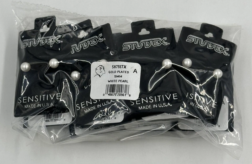 10 PARES NUEVOS 5mm Perla Blanca Chapados en Oro Pendientes Sensibles a Granel Al Por Mayor Foto 2 de 3