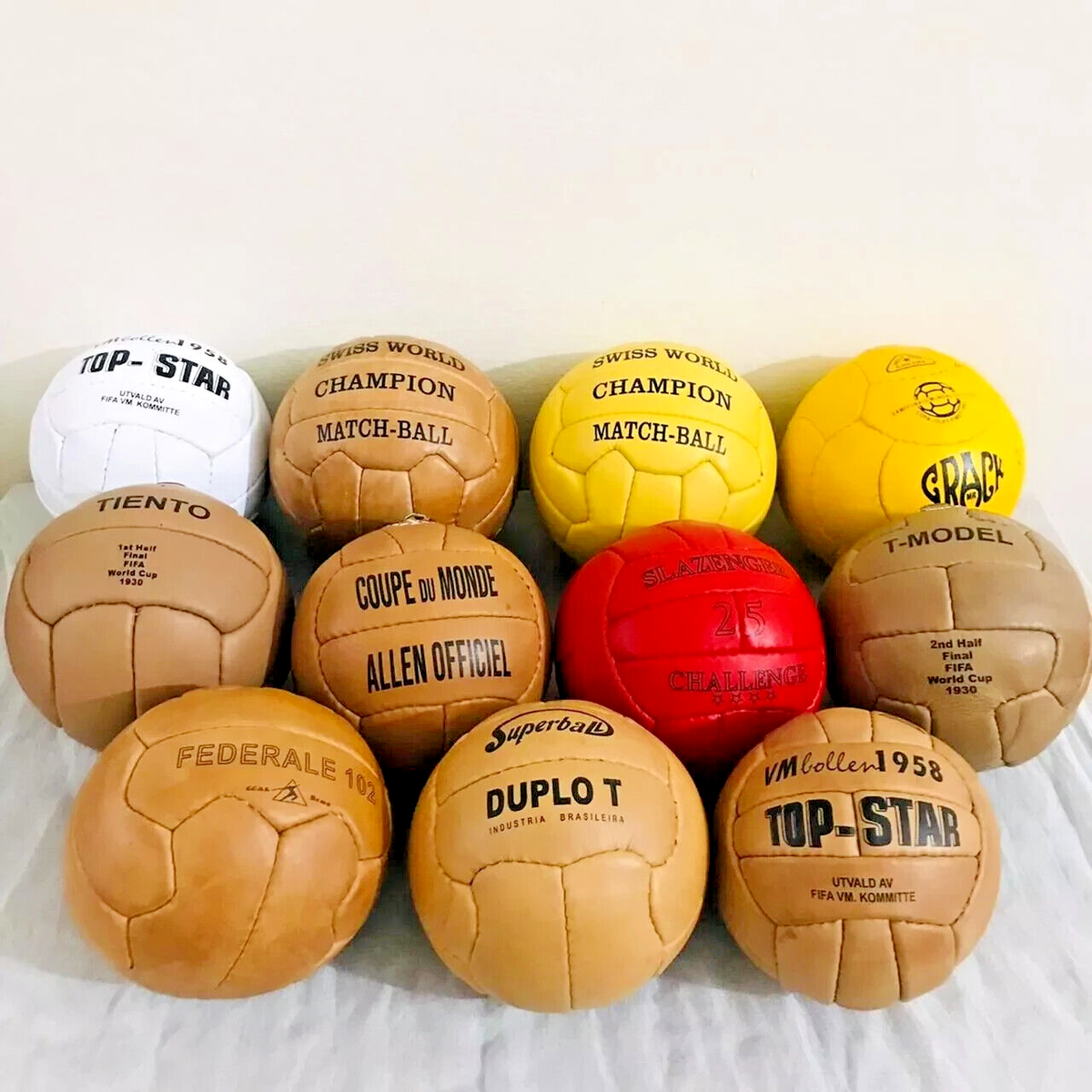 Historical ball set 11 pcs FIFA world cup 1930 to 1966 in leather