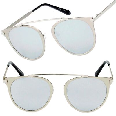 Contemporary Minimalist High Brow-Bar Design Round Sunglasses