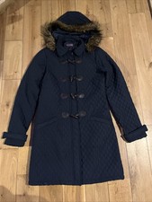 Long Tall Sally.black Padded Coat With Faux Fur Hood. Zip/ Toggles.size 10