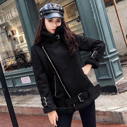Fall Winter Fleece Thick Faux Suede Leather Coats Motorcycle Jackets Short Coats