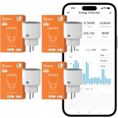 4Packs Sonoff S60 Zigbee Smart Steckdose 16A Plug Energiemessung Überlastschutz