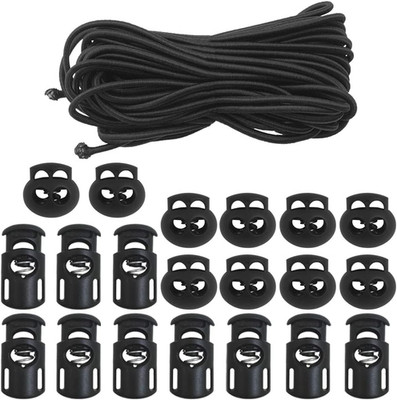 20 PCS Plastic Cord Locks & Elastic Bungee Nylon Shock Cord 5/32'' 50 Ft Lengths,