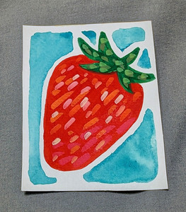 aceo - Original Watercolor Strawberry Fruit Painting on Paper, Contemporary