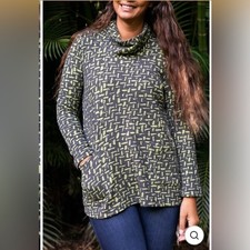 Komil Cross River Top 100% Cotton Cowl Neck Front Pockets SZ L