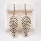 2Ct Round Real Moissanite Feather Drop Dangle Earrings 14K Yellow Gold Plated