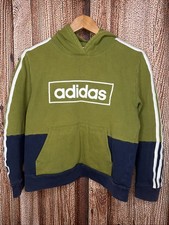 Adidas Youth Hoodie Boys Large 14/16 Green Blue Pullover Sweatshirt 3-Stripe