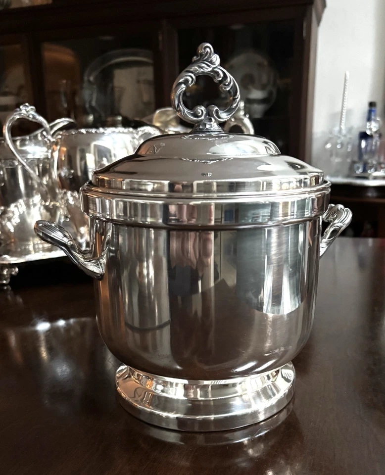 Cubo de hielo vintage plateado con revestimiento de vidrio ~ WM Rogers Foto 4 de 4