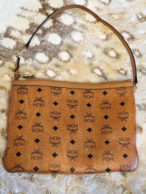 MCM Clutch Pouch Bag Purse in Visetos Original Cognac Medium lightly pre owned