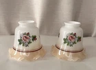 Vintage Lusterware Floral Milk Glass Ruffled Ceiling Fan Lamp Shade Set of 2