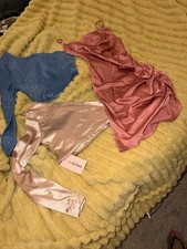 Women’s SHEIN Bae Lot 3 Pc One Shoulder Crop Top Dress Shiny Silky Small