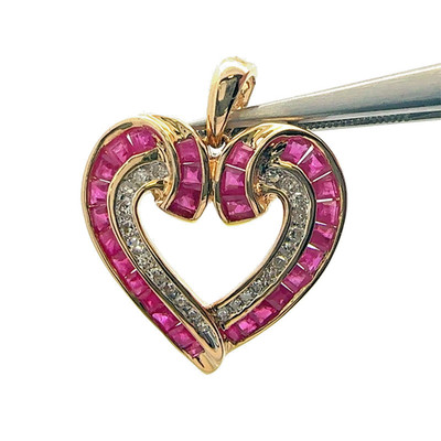 14 Kt Gelbgold Rubine und Diamanten Herz Anhänger 3,8 g