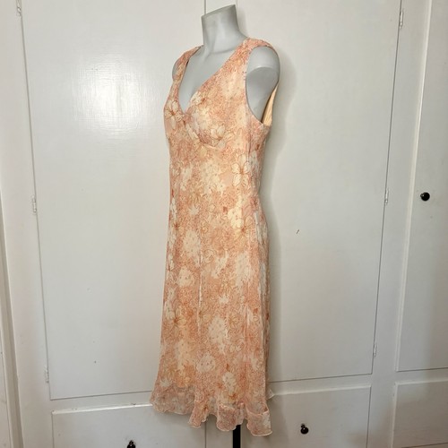 Robe midi vintage années 90 sans limites corail pêche biais floral coupe - Photo 3/5