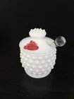 Vtg Fenton Hobnail Milk Glass Honey, Jam, Sugar Jar