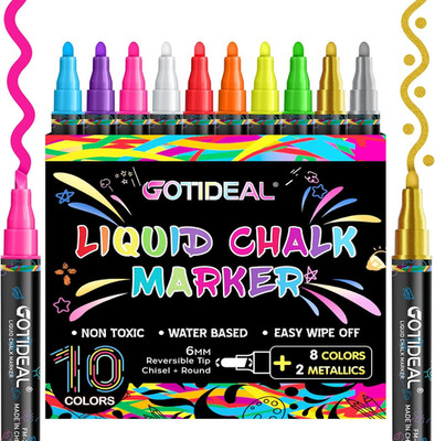 GOTIDEAL Chalk Markers,10 Colors Liquid Chalk Markers for Blackboard,Erasable Ch