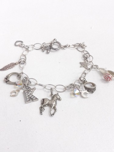 925 Sterling Silver Bracelet Oval Link Toggle Closure 12 Charms 19cm 14.74g - Picture 2 of 10